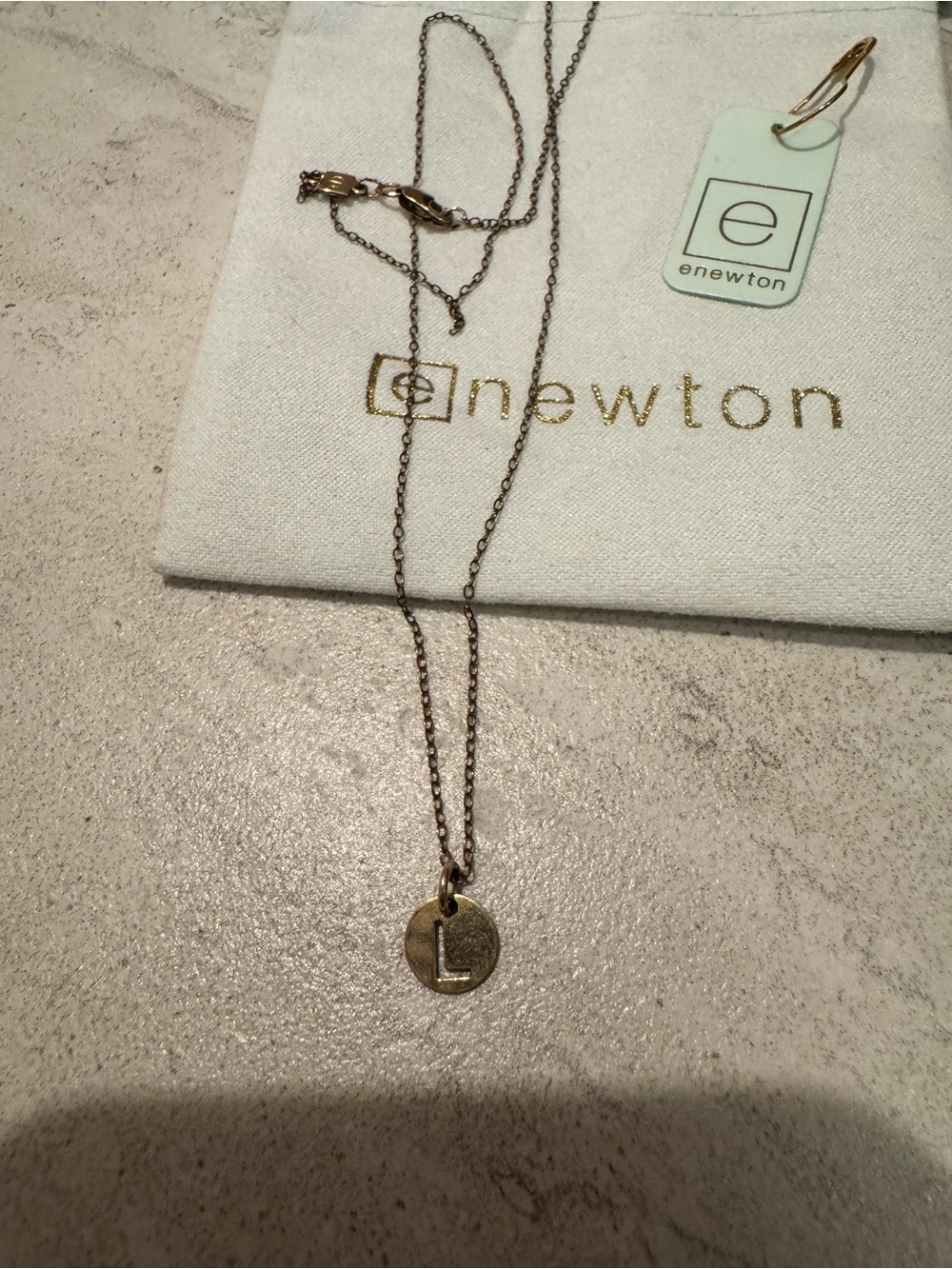 E newton Gold Initial 'L' Disc Pendant Necklace